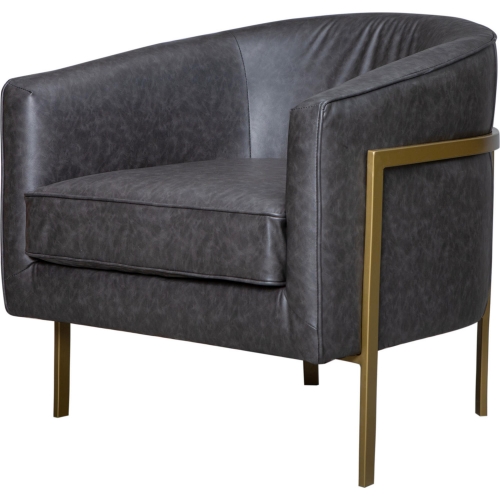 Harrod Accent Chair in Grey Leather & Gold Steel